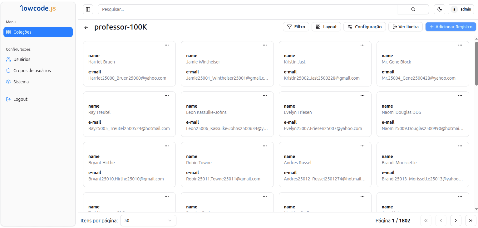 LowCodeJS Visualizacao Grid - Organize seus dados em um layout grid