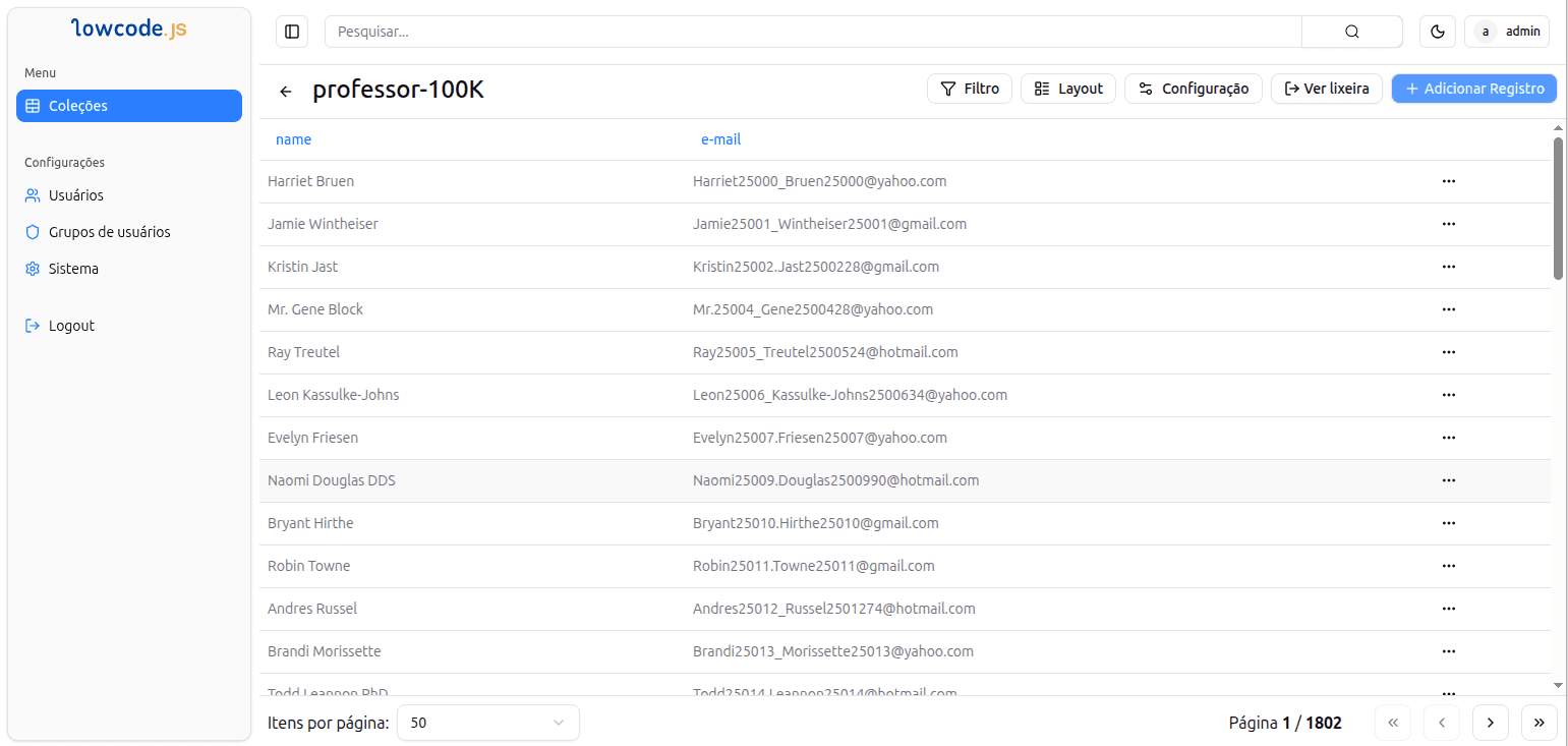 LowCodeJS Visualizacao Lista - Visualizacao detalhada para gestao de dados